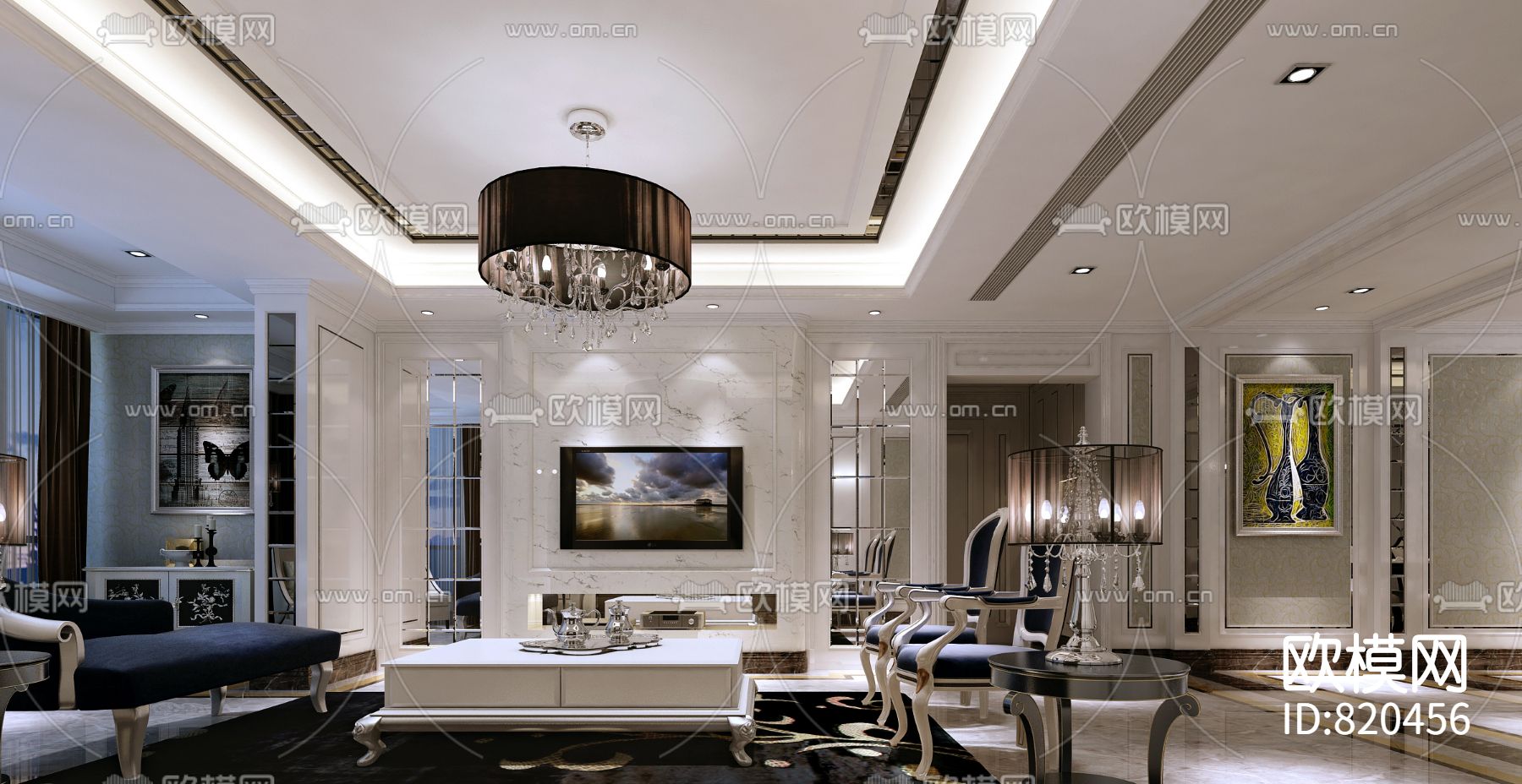 西安-风景御园样板房施工图下载（渲染图2）