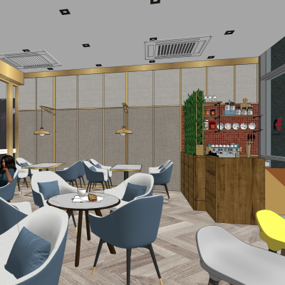  现代咖啡店su模型 