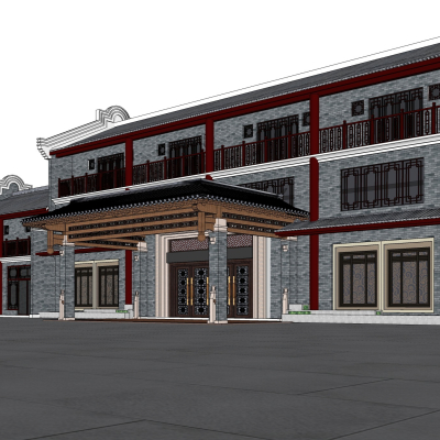  中式客栈酒楼su模型 