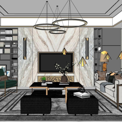 现代轻奢客厅su模型