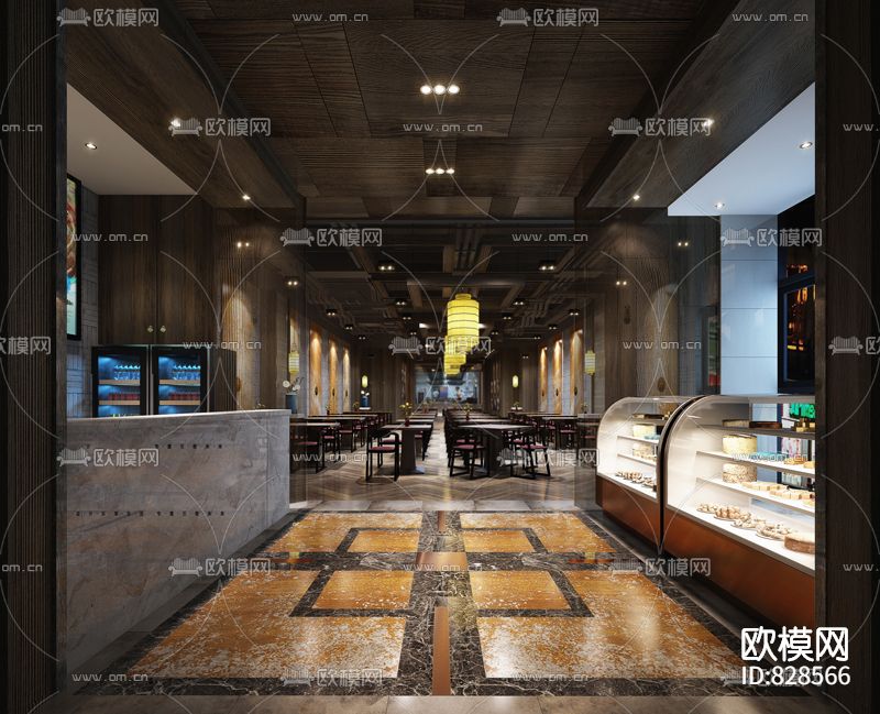 新中式牛肉面馆CAD施工图效果图下载（渲染图2）