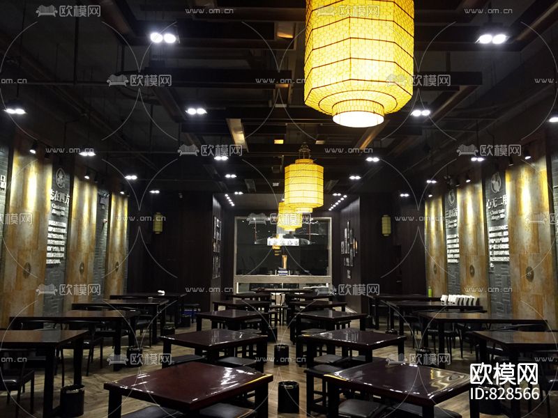 新中式牛肉面馆CAD施工图效果图下载（渲染图1）