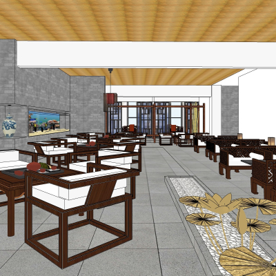  中式中餐厅su模型 