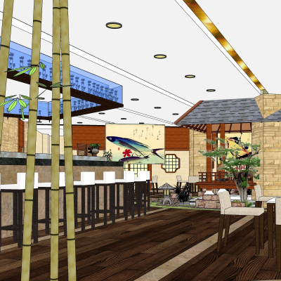  日式料理餐厅su模型 