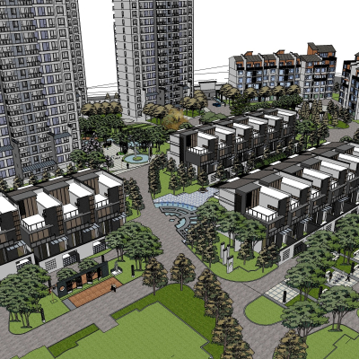  新中式小区规划su模型 