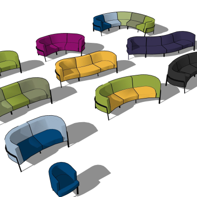  现代布艺休闲沙发su模型 