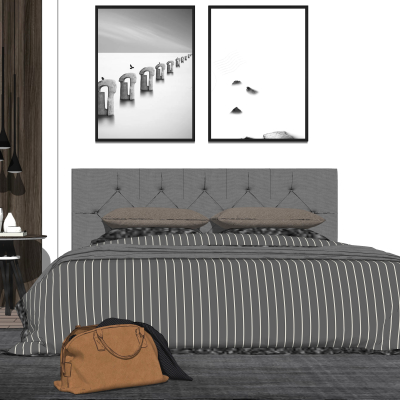 现代布艺双人床su模型