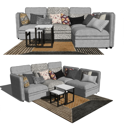 现代布艺转角沙发su模型