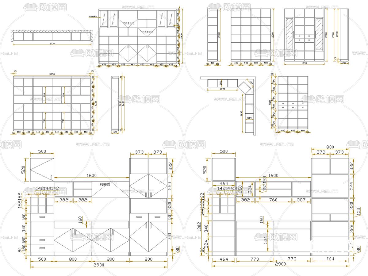 书柜设计解析CAD图纸下载（渲染图9）