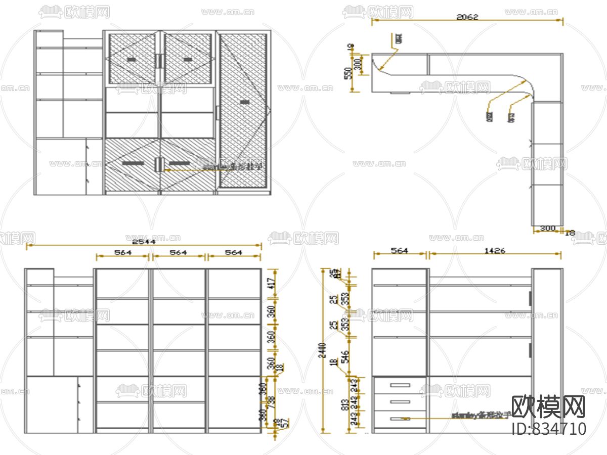 书柜设计解析CAD图纸下载（渲染图4）