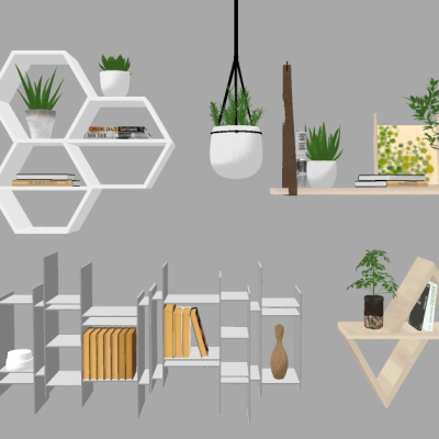  北欧实木壁柜su模型 