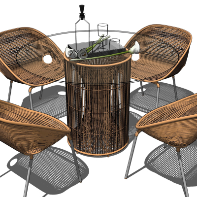  现代藤编户外休闲桌椅su模型 