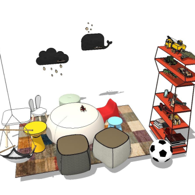  现代儿童桌椅玩具su模型 