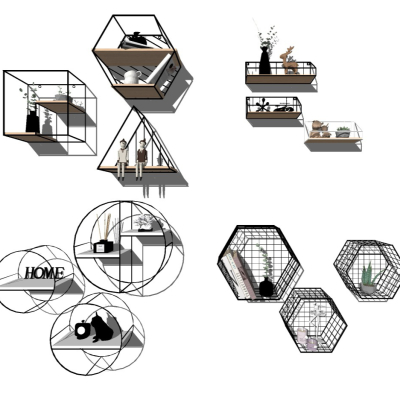  现代铁艺壁柜su模型 