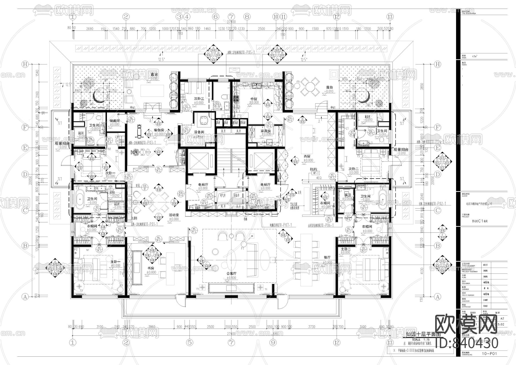北京五矿万科如园435超大平层样板间下载（渲染图2）