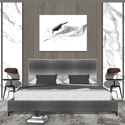 现代布艺双人床su模型