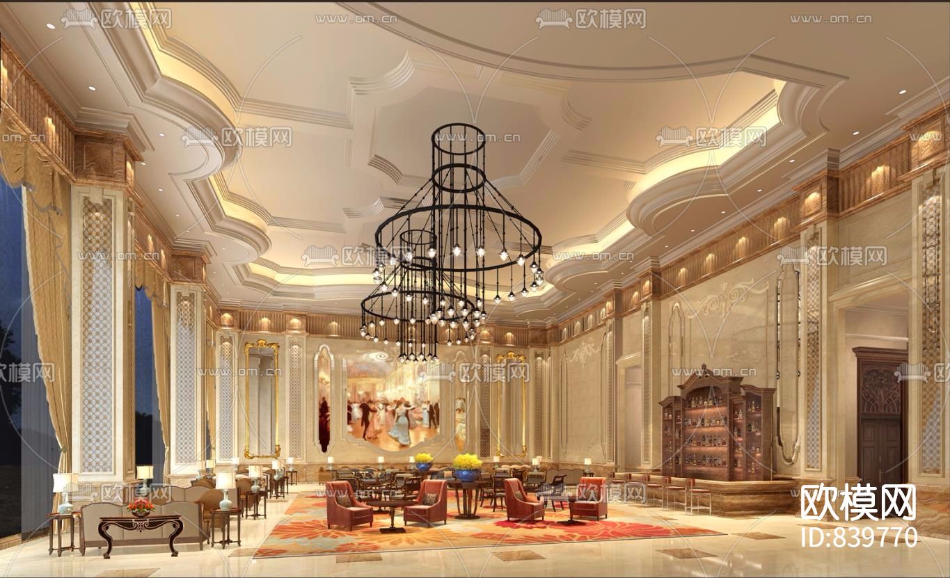 欧式奢华典雅娱乐会所室内施工图下载（渲染图1）