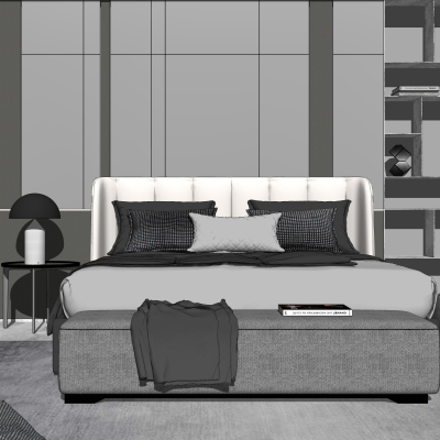 现代布艺双人床su模型