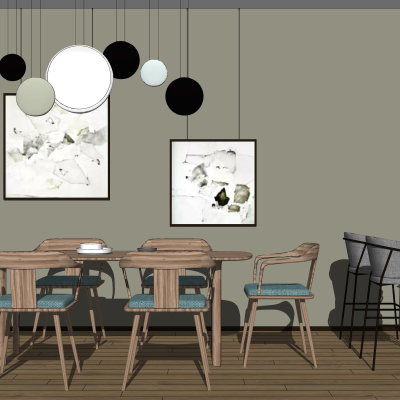 北欧实木餐桌椅su模型