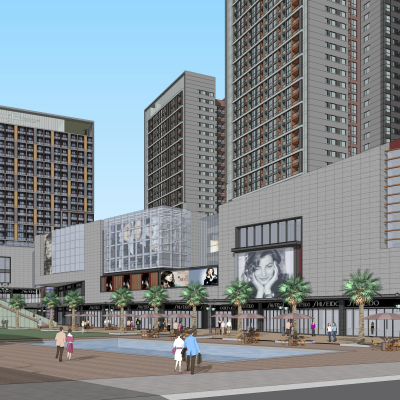  现代商业综合体建筑su模型 