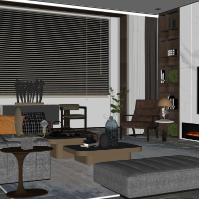 现代轻奢客厅su模型