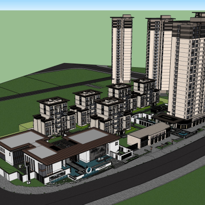  新中式小区规划su模型 