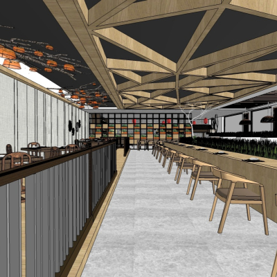  日式料理餐厅su模型 