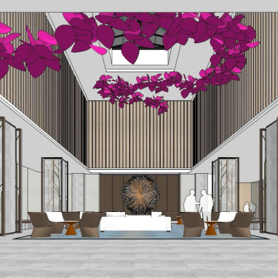  新中式酒店大堂su模型 