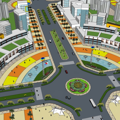  现代城市道路规划su模型 