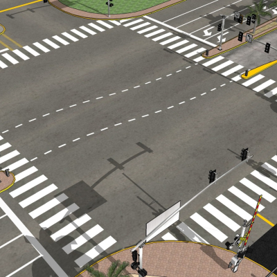  现代十字路口道路鸟瞰su模型 