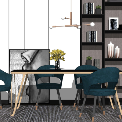 现代条形餐桌椅su模型