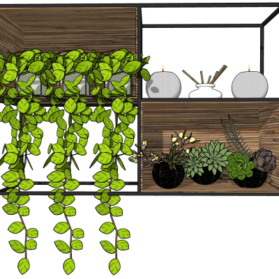  工业风壁柜绿植su模型 