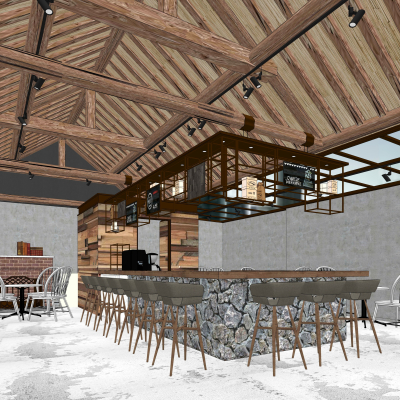  工业风酒吧su模型 