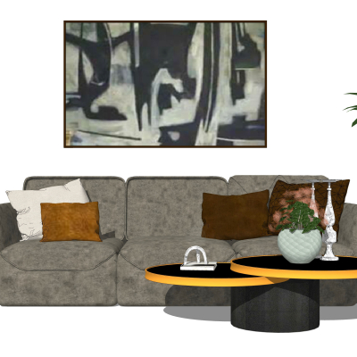 现代布艺多人沙发su模型