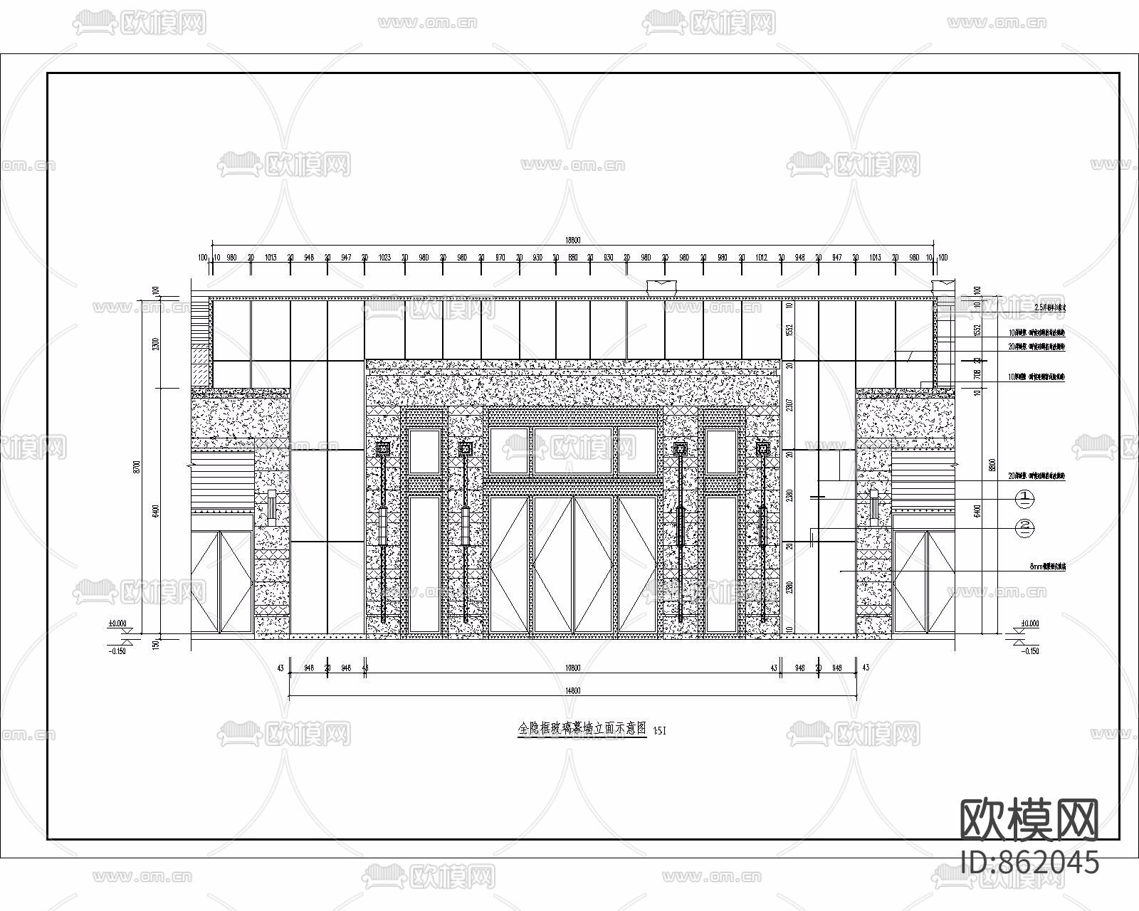 全隐框玻璃幕墙施工图下载（渲染图4）