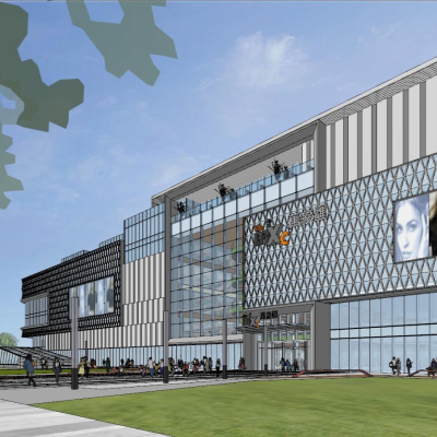  现代商业广场外观su模型 