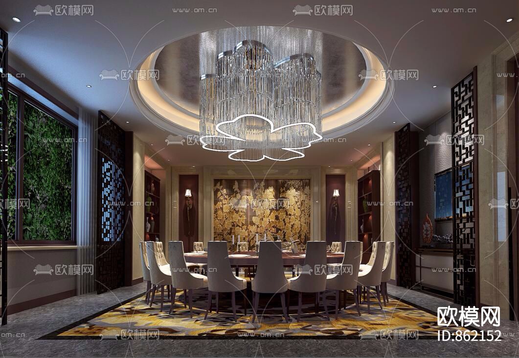 酒店大包间春色满园施工图下载（渲染图1）