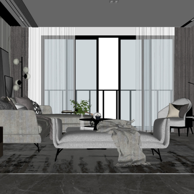 北欧简约客厅su模型