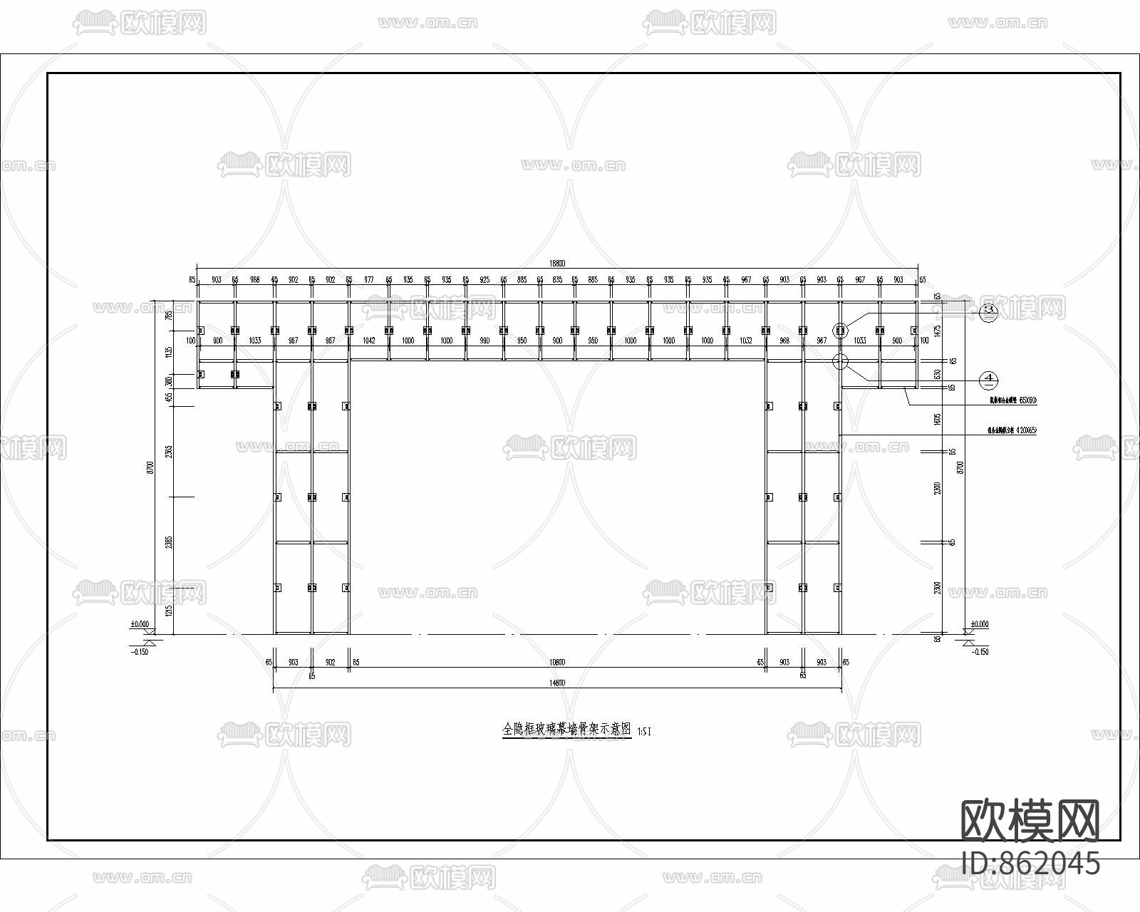 全隐框玻璃幕墙施工图下载（渲染图5）
