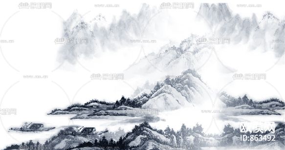 新中式水墨山水画下载（渲染图10）