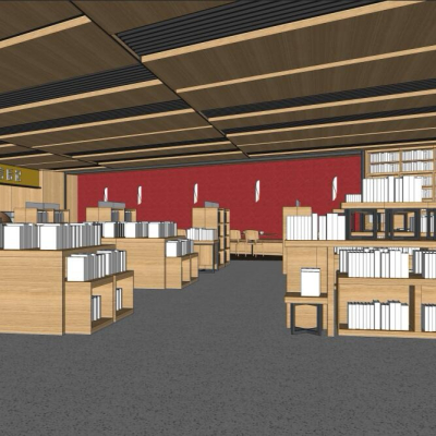  现代图书馆阅览室su模型 