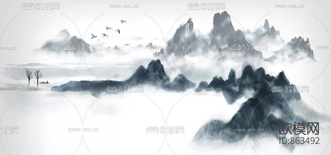 新中式水墨山水画下载（渲染图9）