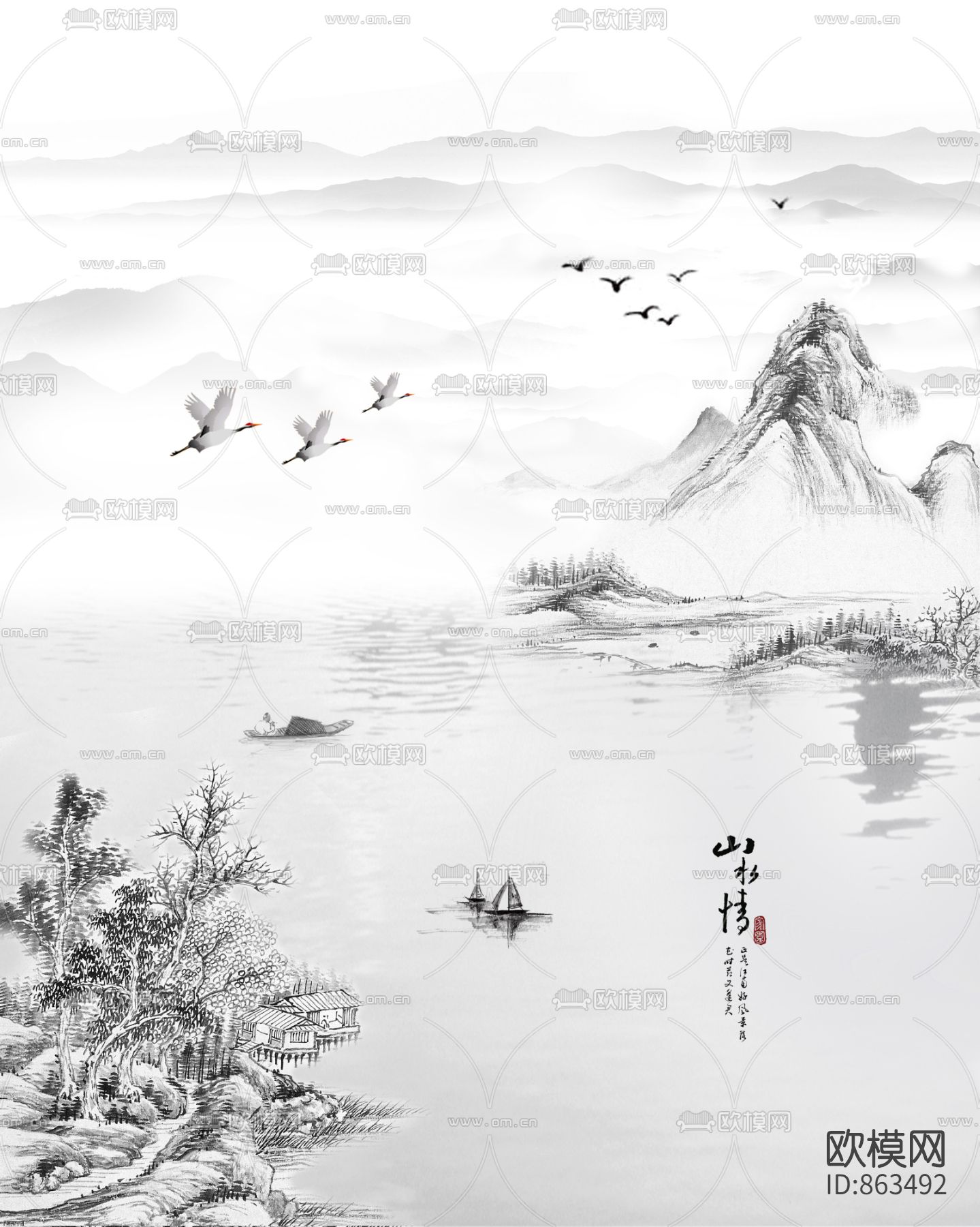 新中式水墨山水画下载（渲染图7）