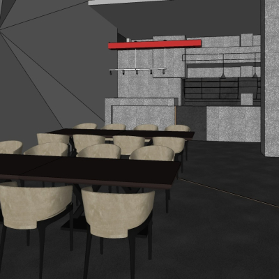  现代快餐店su模型 