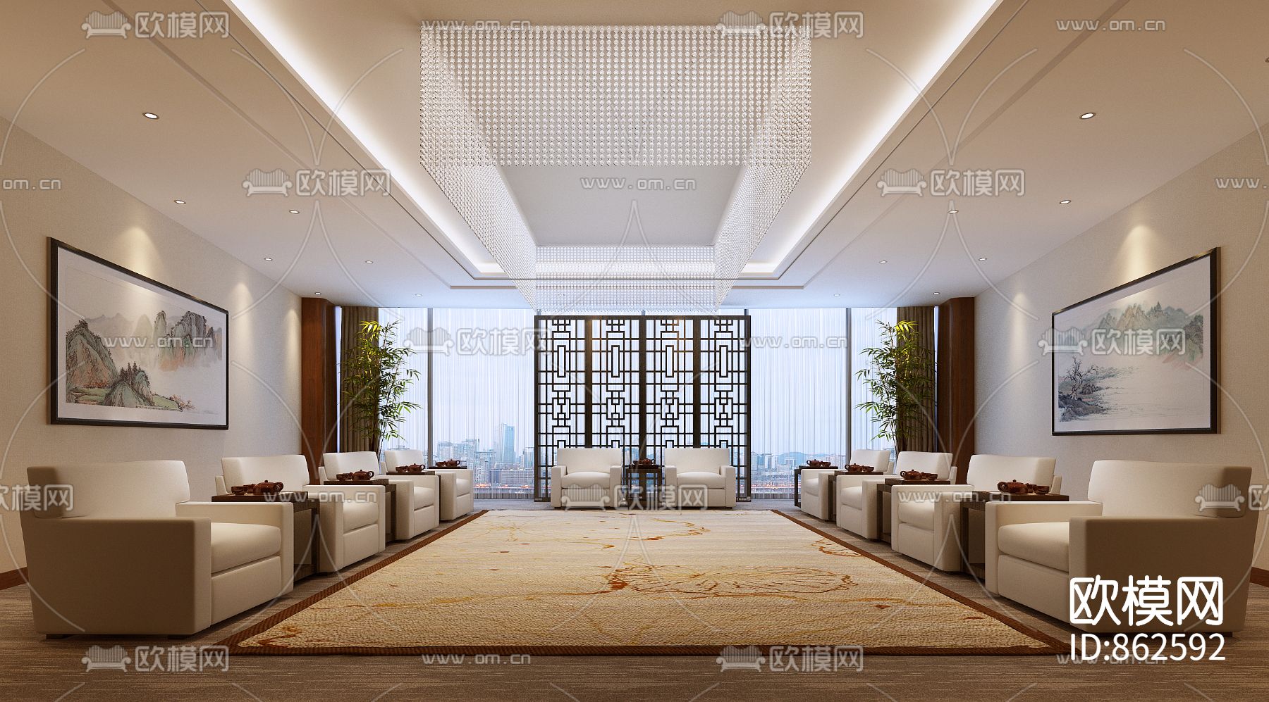 会客厅cad施工图（附效果图）下载（渲染图1）