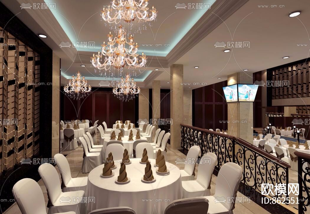 婚宴大厅一层二层平面布置图（附效果图）下载（渲染图2）