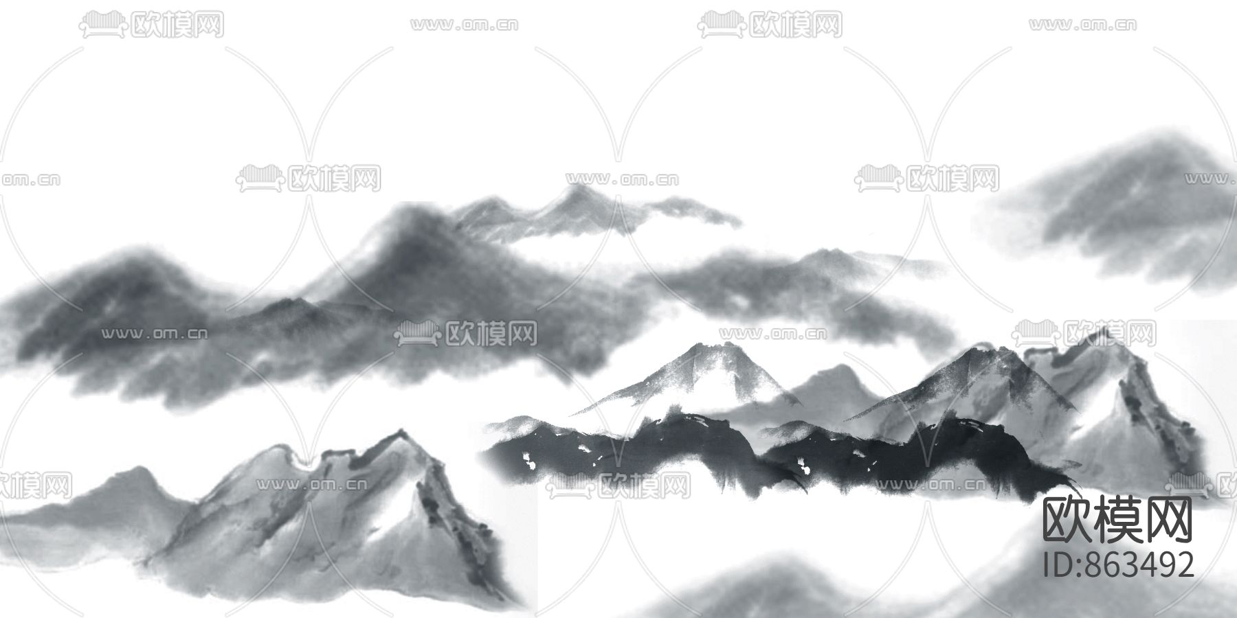 新中式水墨山水画下载（渲染图3）