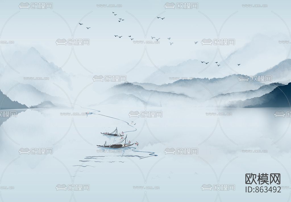 新中式水墨山水画下载（渲染图5）