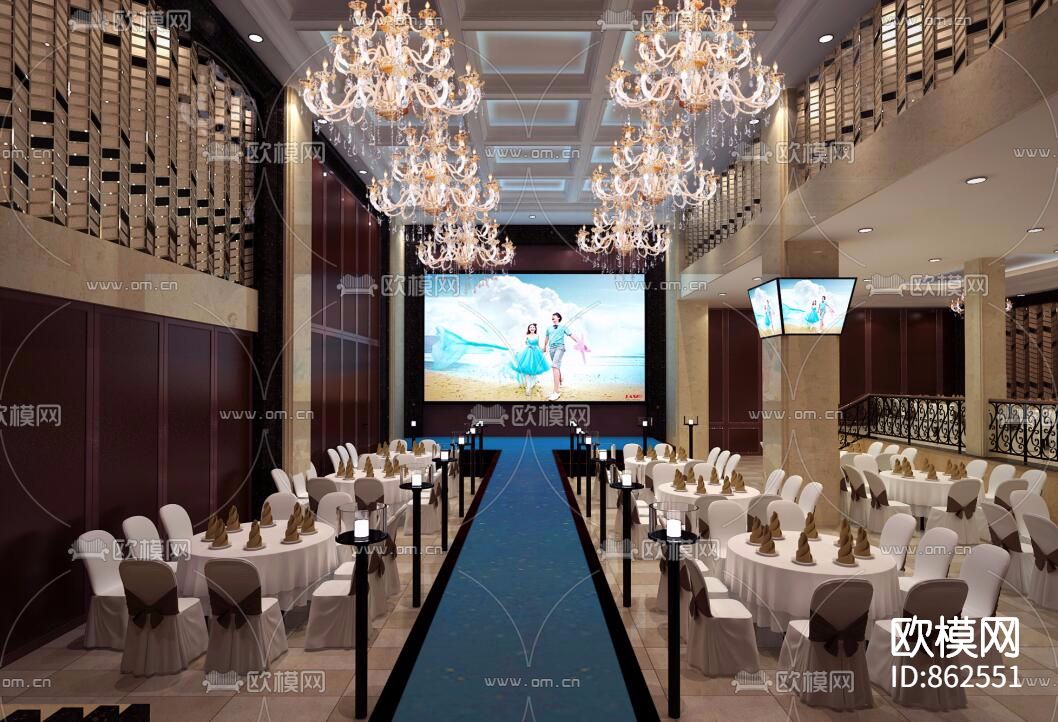 婚宴大厅一层二层平面布置图（附效果图）下载（渲染图1）