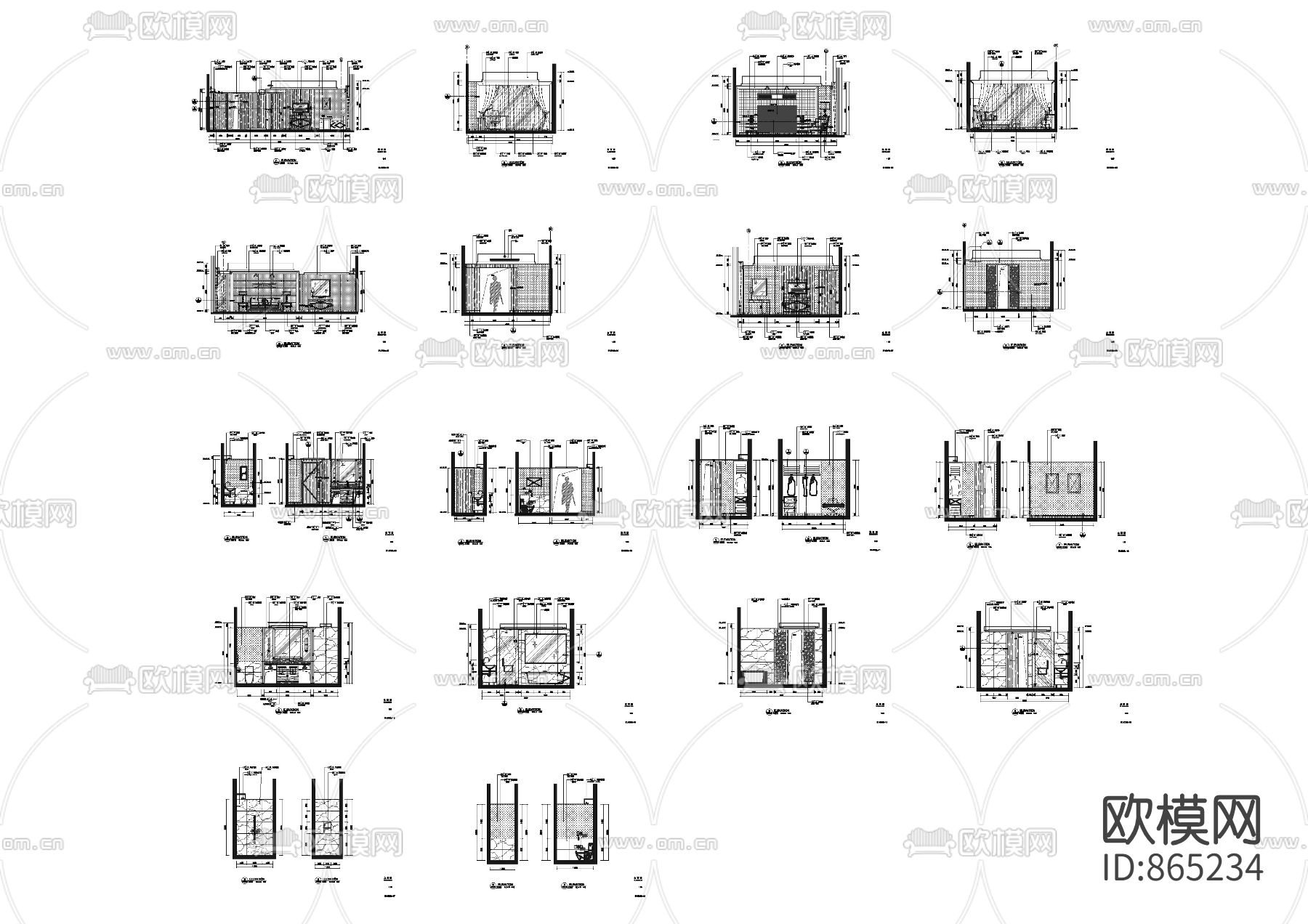 酒店宾馆大套房cad施工图下载（渲染图1）